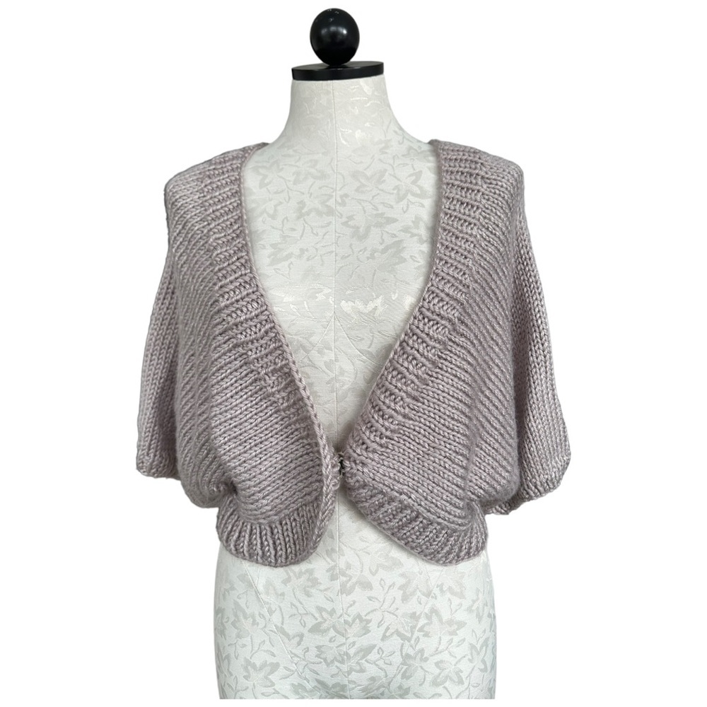 Knit Shrug Taupe Hand Made Silky Soft Snap Close Super Stretchy One Size